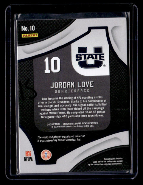 2019 Panini Certified #10 Jordan Love Fabric Of The Game