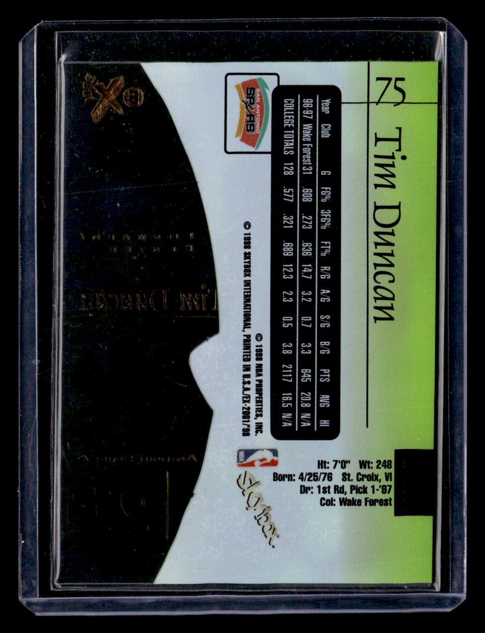 1998 Skybox E-X2001 #75 Tim Duncan