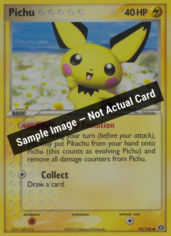 Pokemon,EX Emerald,Pichu - 59/106,Reverse Holofoil,Moderately Played — Sample Image, Not Actual Card