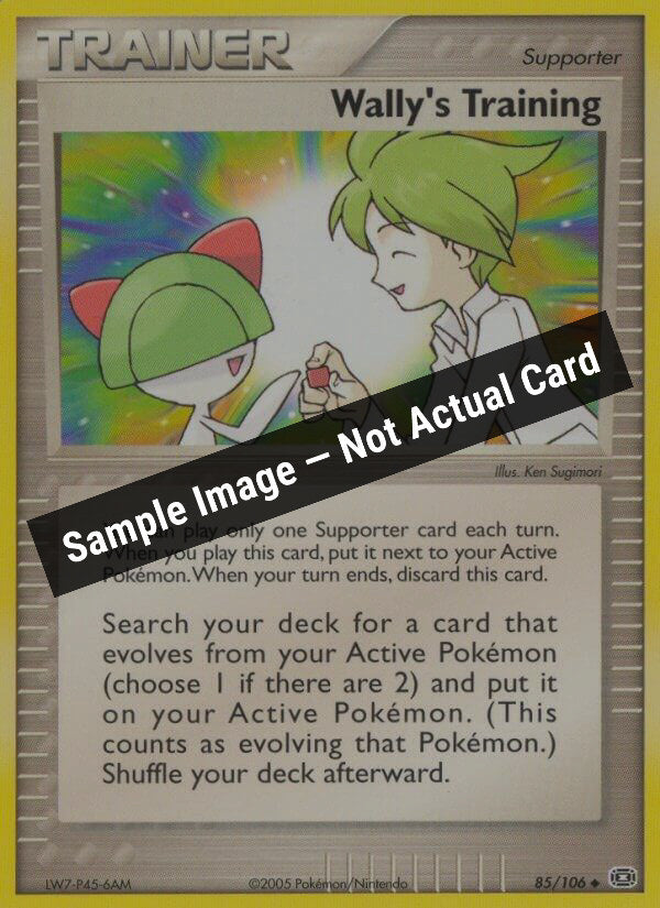 Pokemon,EX Emerald,Wally's Training - 85/106,Reverse Holofoil,Lightly Played — Sample Image, Not Actual Card