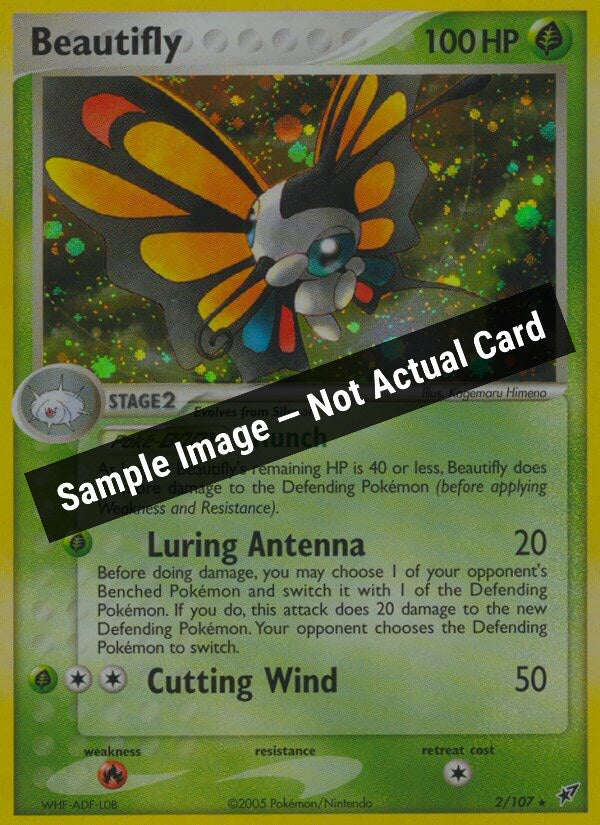 Pokemon,EX Deoxys,Beautifly - 2/107,Holofoil,Moderately Played — Sample Image, Not Actual Card