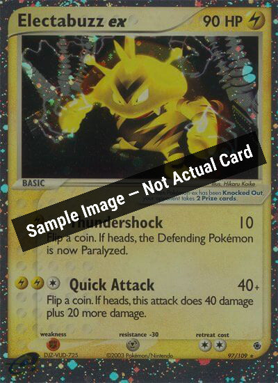 Pokemon,EX Ruby and Sapphire,Electabuzz ex - 97/109,Holofoil,Heavily Played — Sample Image, Not Actual Card