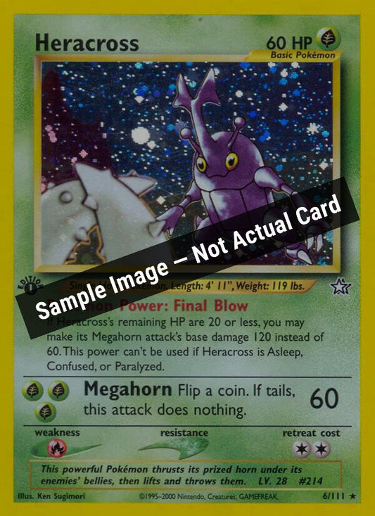 Pokemon,Neo Genesis,Heracross - 006/111,Unlimited Holofoil,Lightly Played — Sample Image, Not Actual Card