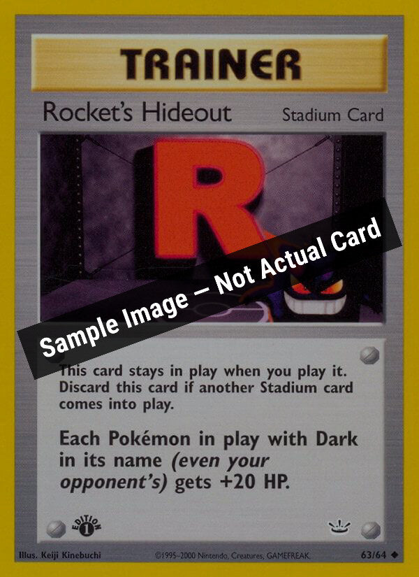 Pokemon,Neo Revelation,Rocket's Hideout - 63/64,1st Edition,Lightly Played — Sample Image, Not Actual Card