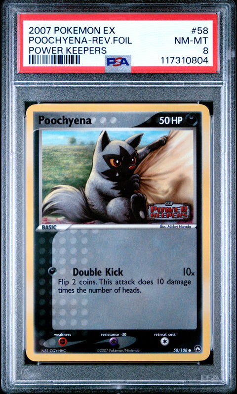 2007 Pokemon Ex Power Keepers Poochyena-Rev.Foil #58 PSA 8