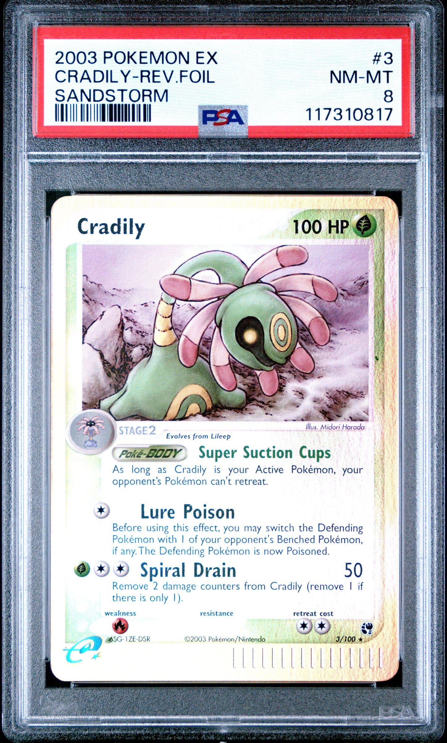 2003 Pokemon Ex Sandstorm Cradily-Rev.Foil #3 PSA 8