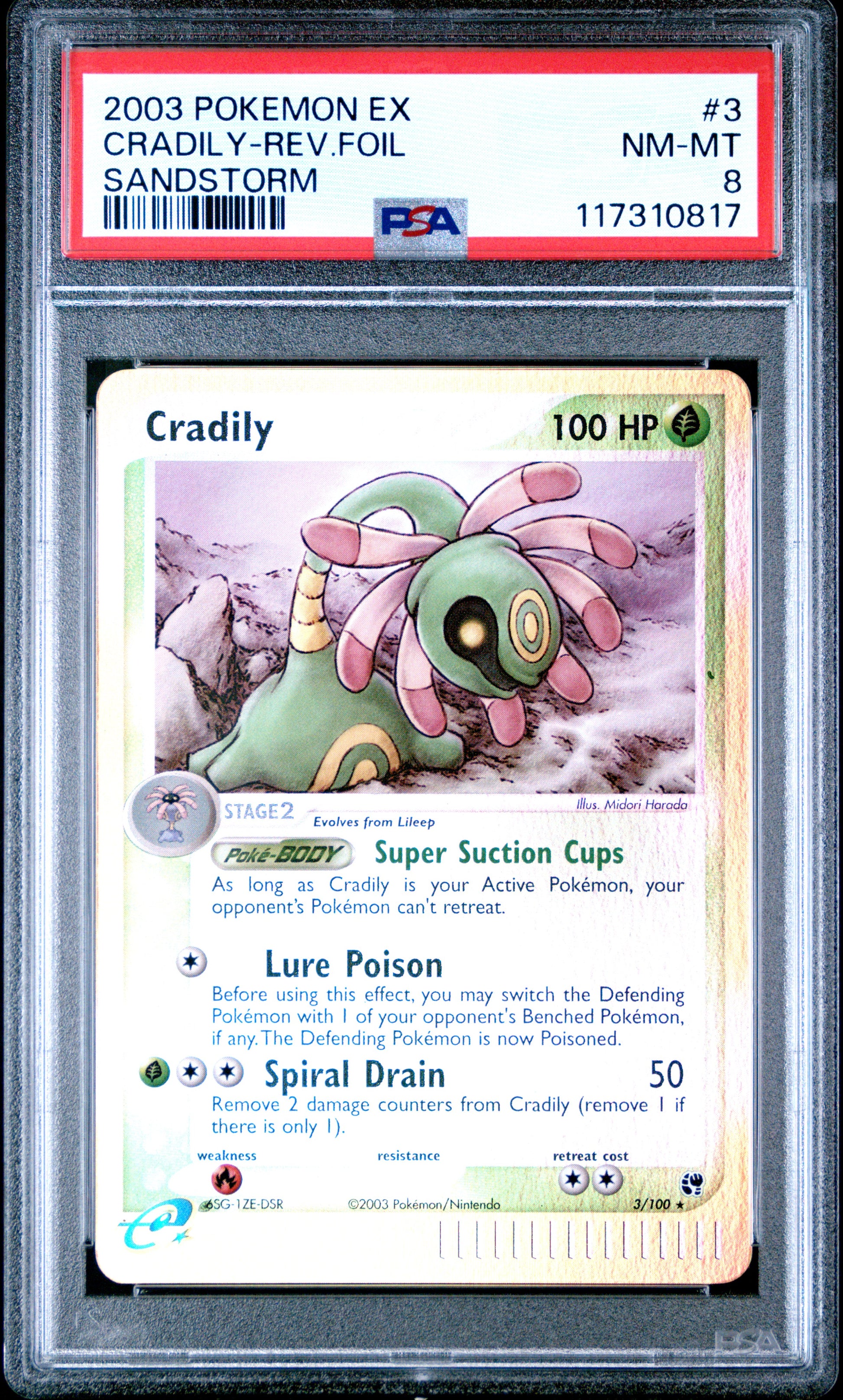 2003 Pokemon Ex Sandstorm Cradily-Rev.Foil #3 PSA 8