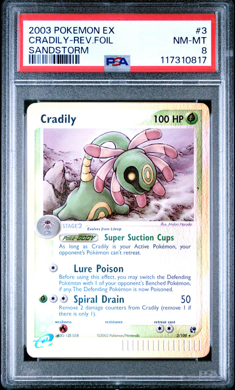 2003 Pokemon Ex Sandstorm Cradily-Rev.Foil #3 PSA 8