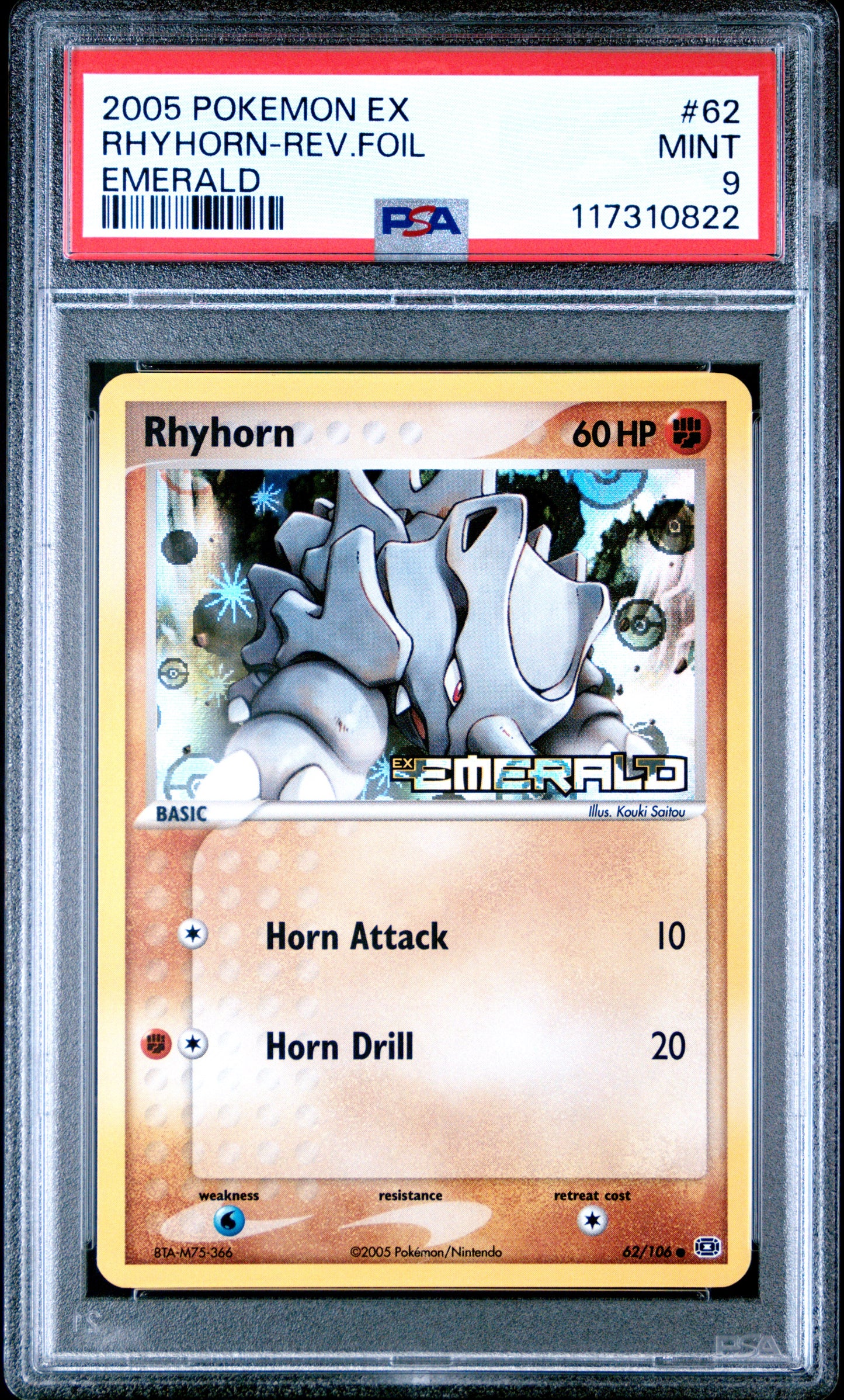 2005 Pokemon Ex Emerald Rhyhorn-Rev.Foil #62 PSA 9