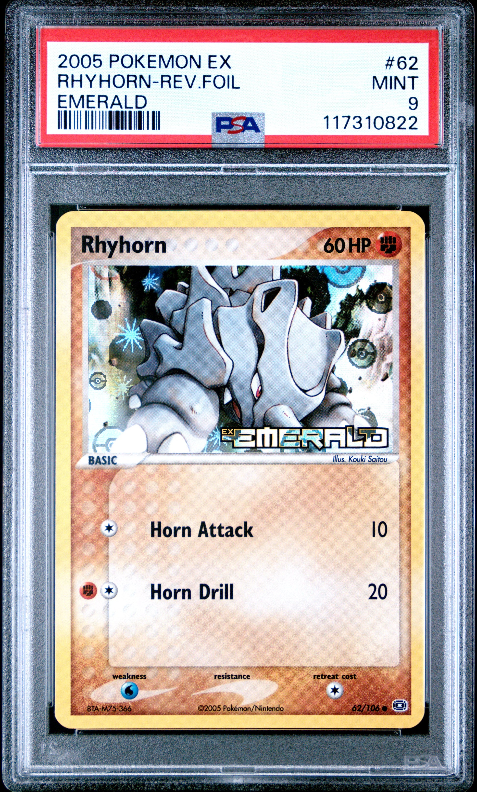 2005 Pokemon Ex Emerald Rhyhorn-Rev.Foil #62 PSA 9