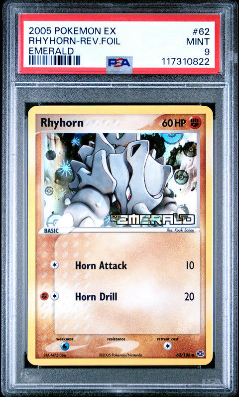 2005 Pokemon Ex Emerald Rhyhorn-Rev.Foil #62 PSA 9