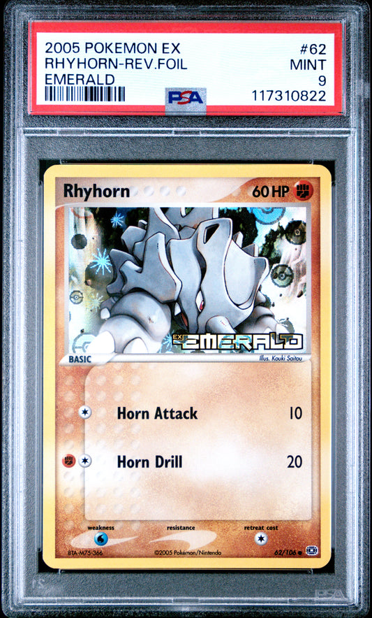2005 Pokemon Ex Emerald Rhyhorn-Rev.Foil #62 PSA 9
