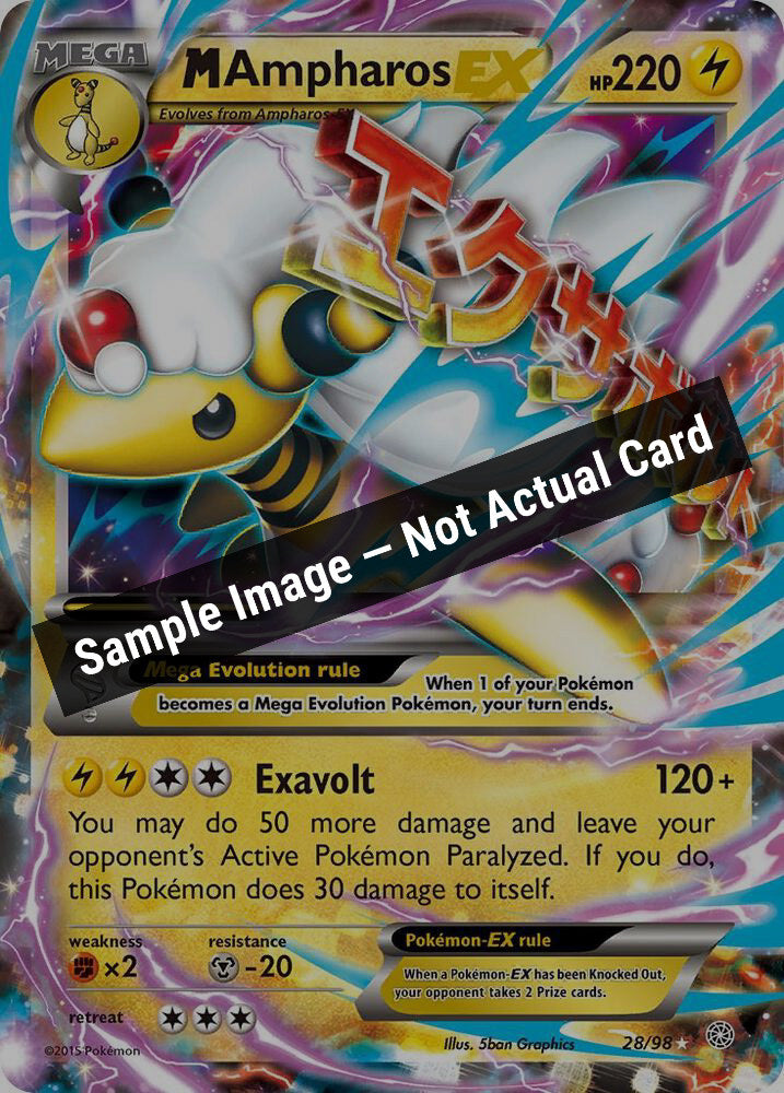 Pokemon,XY - Ancient Origins,M Ampharos EX - 28/98,Holofoil,Moderately Played — Sample Image, Not Actual Card