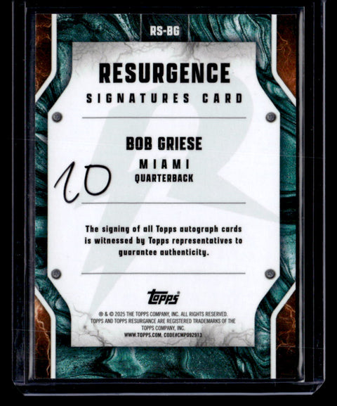 2025 Topps Resurgence #RS-BG Bob Griese Shimmer Resurgence Signature Card