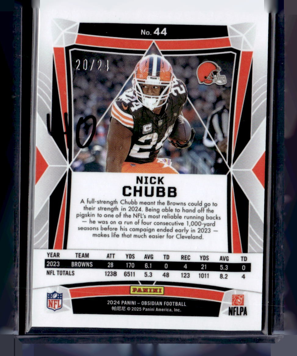 2024 Panini Obsidian #44 Nick Chubb Orange Flood /24