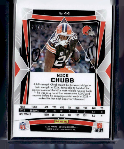 2024 Panini Obsidian #44 Nick Chubb Orange Flood /24