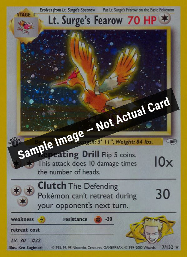 Pokemon,Gym Heroes,Lt. Surge's Fearow - 007/132,Unlimited Holofoil,Lightly Played — Sample Image, Not Actual Card
