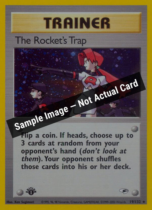 Pokemon,Gym Heroes,The Rocket's Trap - 019/132,Unlimited Holofoil,Moderately Played — Sample Image, Not Actual Card