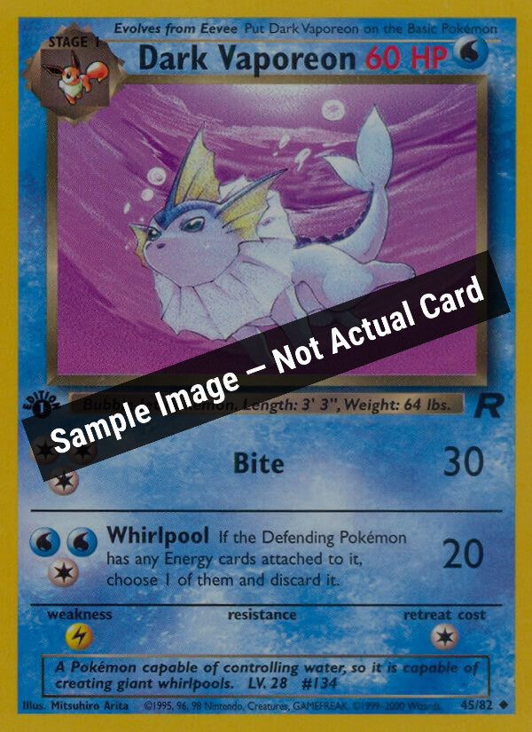 Pokemon,Team Rocket,Dark Vaporeon - 45/82,1st Edition,Lightly Played — Sample Image, Not Actual Card
