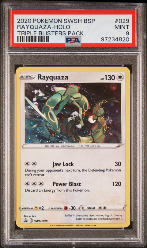 2020 Pokemon Swsh Black Star Promo #029 Rayquaza-Holo Triple Blisters Pack PSA 9