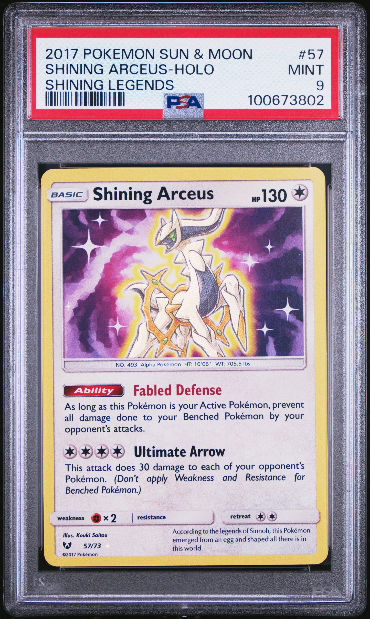 2017 Pokemon Sun & Moon Shining Legends #57 Shining Arceus-Holo Shining Legends PSA 9