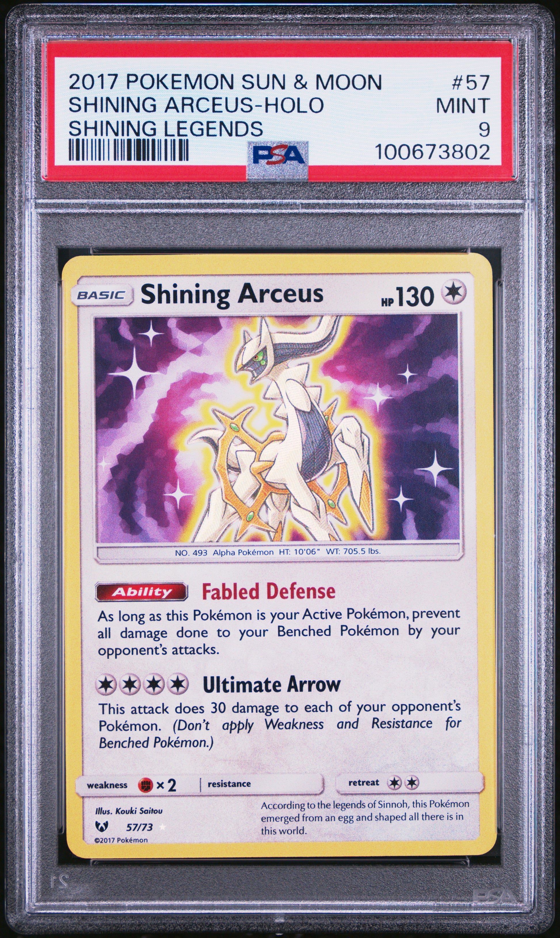 2017 Pokemon Sun & Moon Shining Legends #57 Shining Arceus-Holo Shining Legends PSA 9
