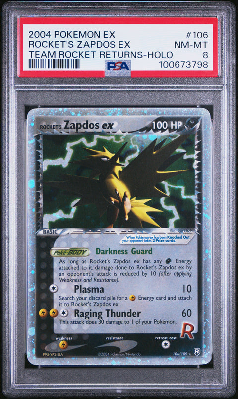 2004 Pokemon Ex Team Rocket Returns #106 Rocket'S Zapdos Ex Team Rocket Returns-Holo PSA 8