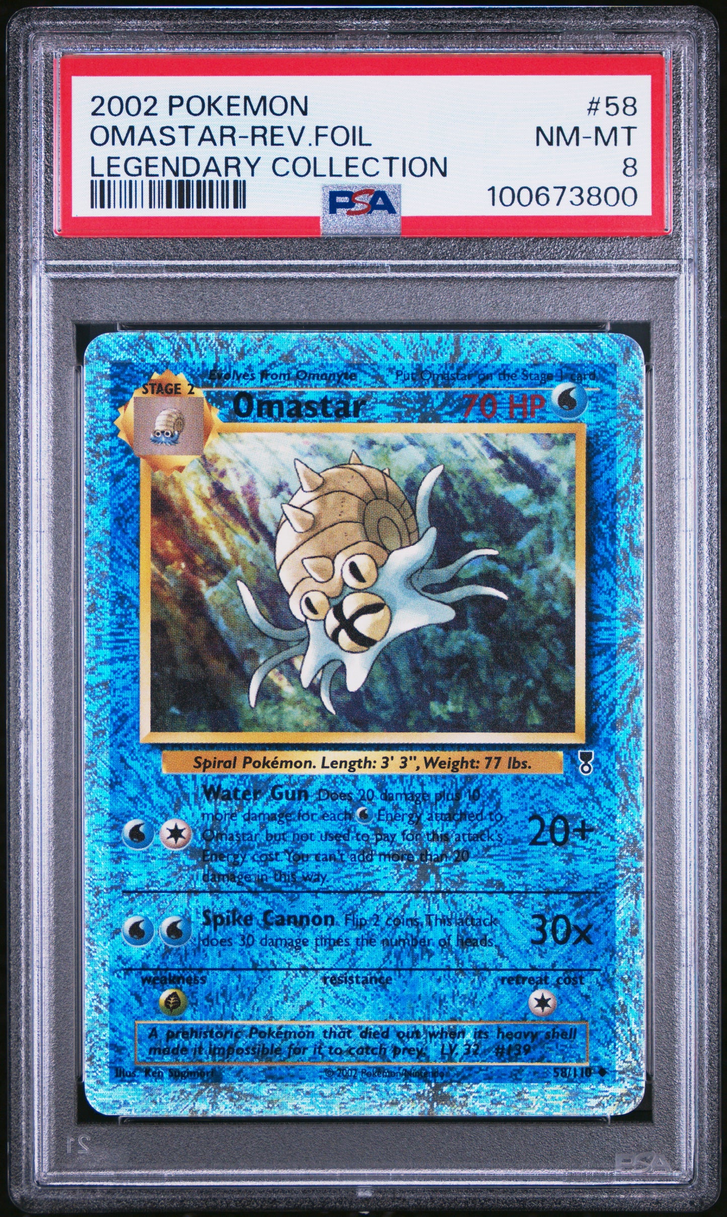 2002 Pokemon Legendary Collection #58 Omastar-Rev.Foil Legendary Collection PSA 8