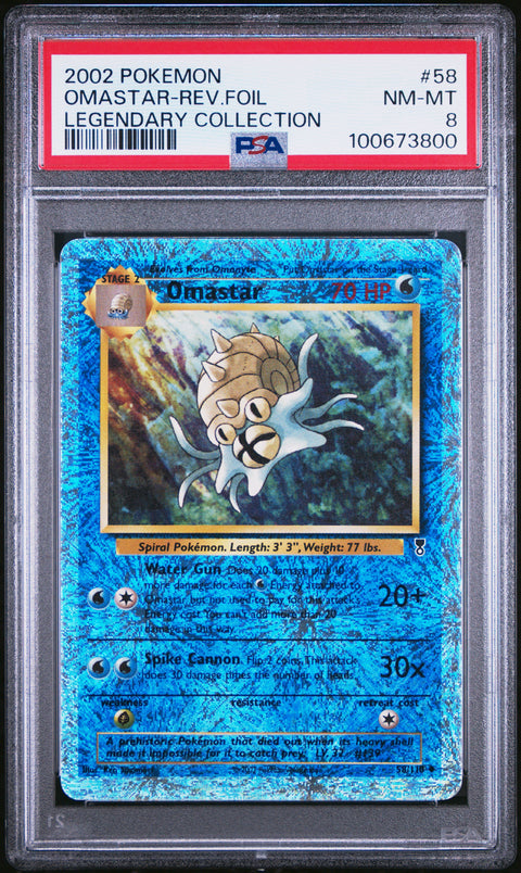 2002 Pokemon Legendary Collection #58 Omastar-Rev.Foil Legendary Collection PSA 8