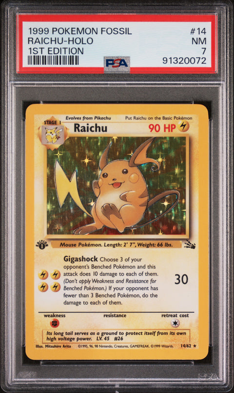 1999 Pokemon Fossil #14 Raichu-Holo 1st Edition PSA 7