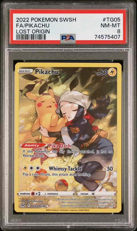 2022 Pokemon Sword & Shield Lost Origin Fa/Pikachu #TG05 PSA 8