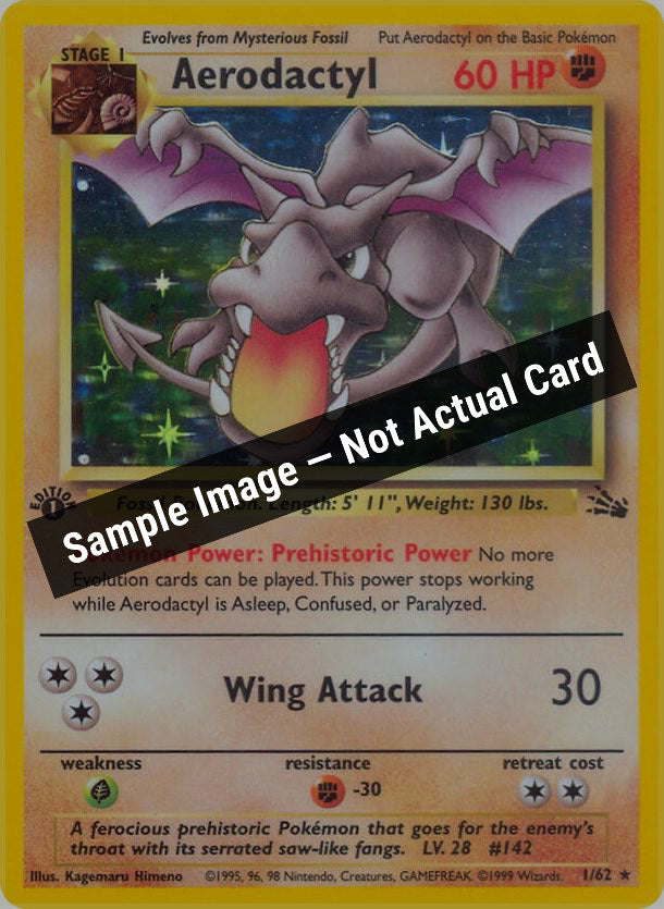 Pokemon,Fossil,Aerodactyl (1) - 01/62,Unlimited Holofoil,Moderately Played — Sample Image, Not Actual Card