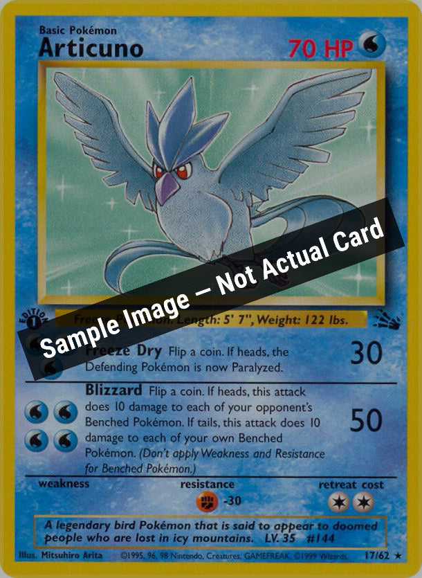 Pokemon,Fossil,Articuno (17) - 17/62,1st Edition,Moderately Played — Sample Image, Not Actual Card