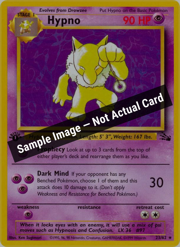 Pokemon,Fossil,Hypno (23) - 23/62,1st Edition,Moderately Played — Sample Image, Not Actual Card