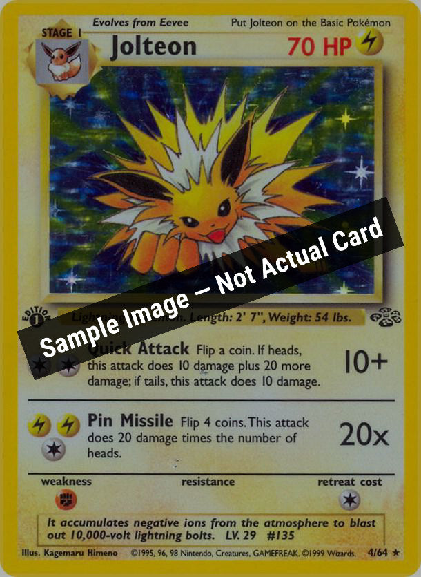 Pokemon,Jungle,Jolteon (4) - 04/64,Unlimited Holofoil,Moderately Played — Sample Image, Not Actual Card