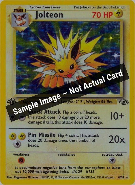 Pokemon,Jungle,Jolteon (4) - 04/64,Unlimited Holofoil,Moderately Played — Sample Image, Not Actual Card