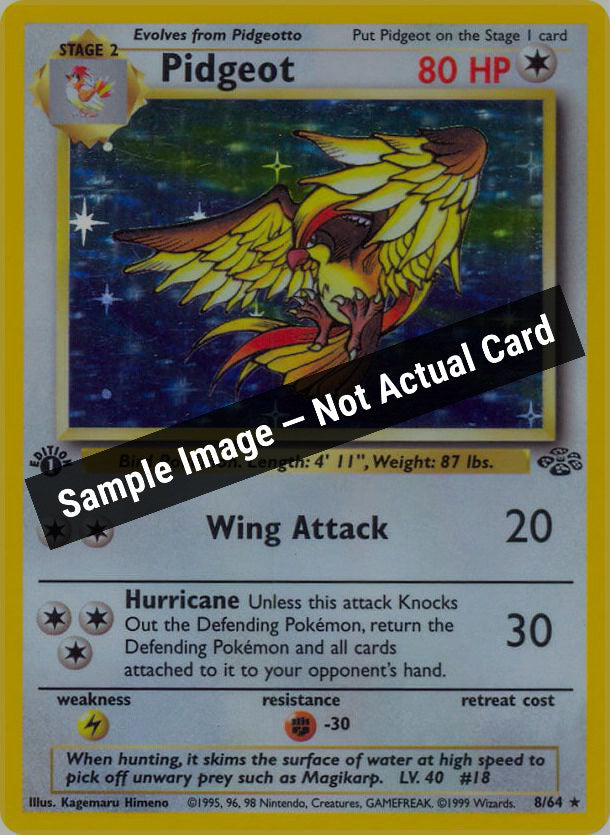Pokemon,Jungle,Pidgeot (8) - 08/64,1st Edition Holofoil,Near Mint — Sample Image, Not Actual Card