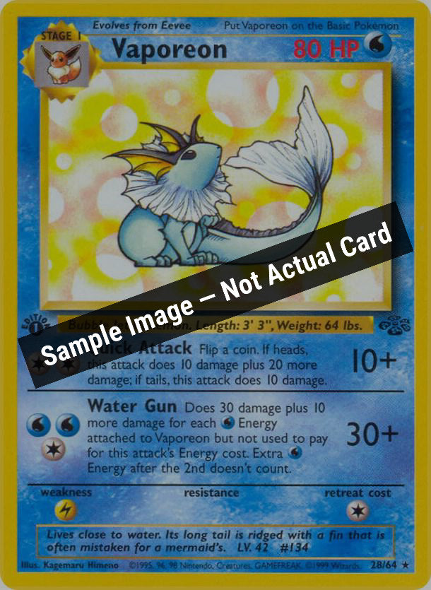 Pokemon,Jungle,Vaporeon (28) - 28/64,Unlimited,Moderately Played — Sample Image, Not Actual Card