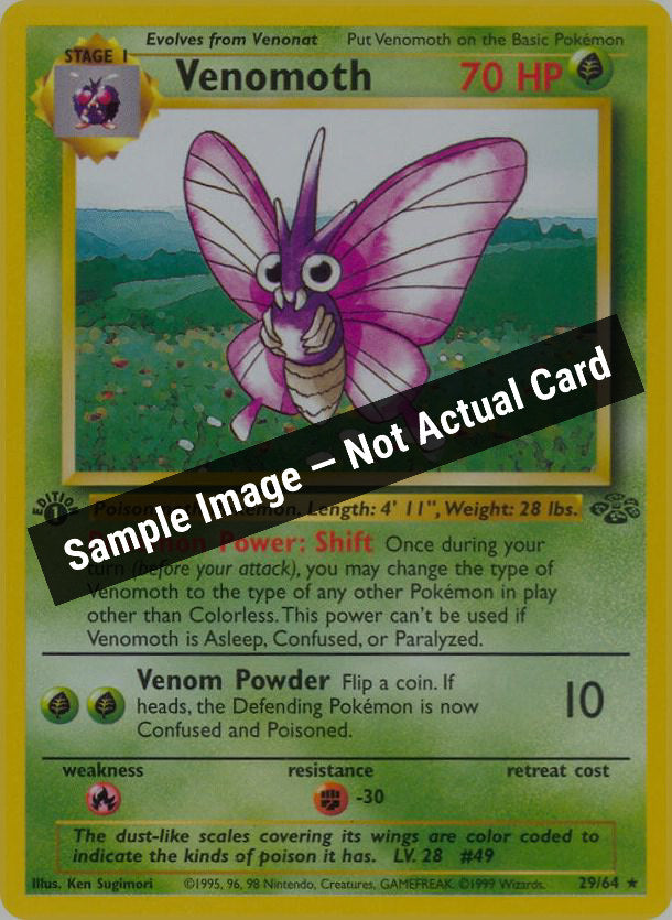Pokemon,Jungle,Venomoth (29) - 29/64,1st Edition,Near Mint — Sample Image, Not Actual Card