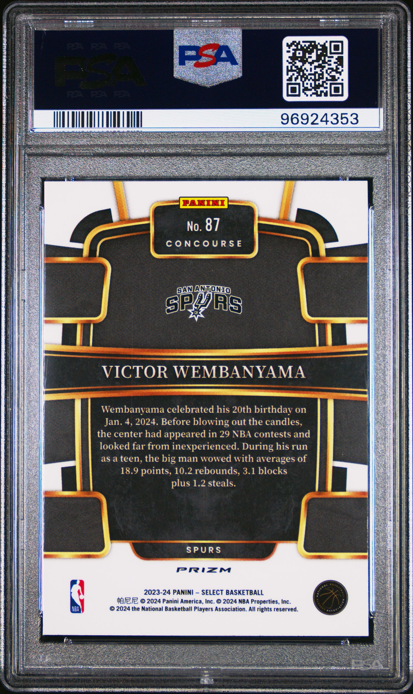 2023 PANINI SELECT VICTOR WEMBANYAMA #87 DISCO PSA 9