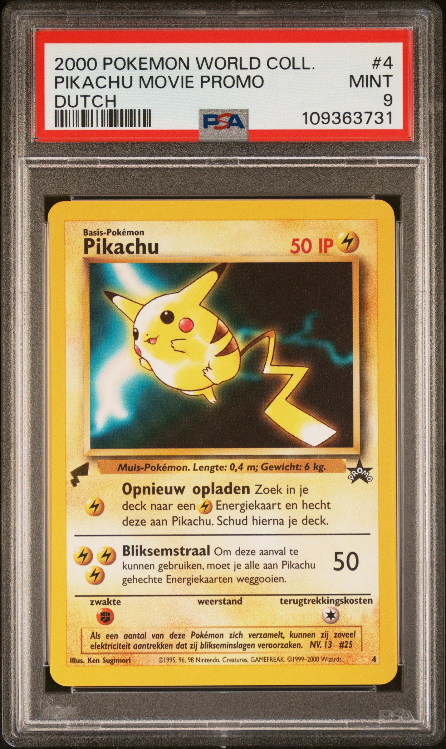 2000 POKEMON PIKACHU WORLD COLLECTION PIKACHU MOVIE PROMO #4 DUTCH PSA 9