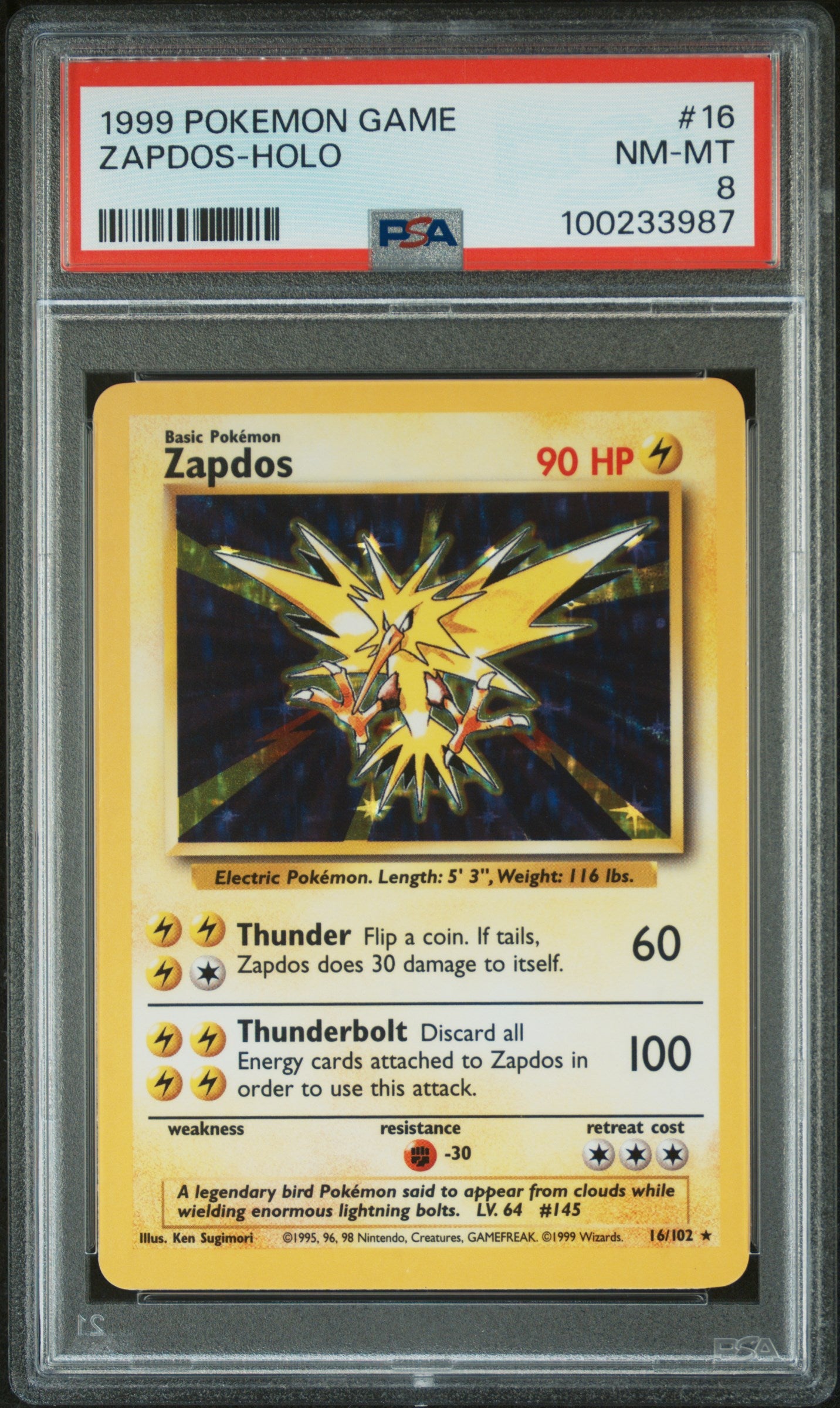 1999 Pokemon Game #16 Zapdos-Holo PSA 8