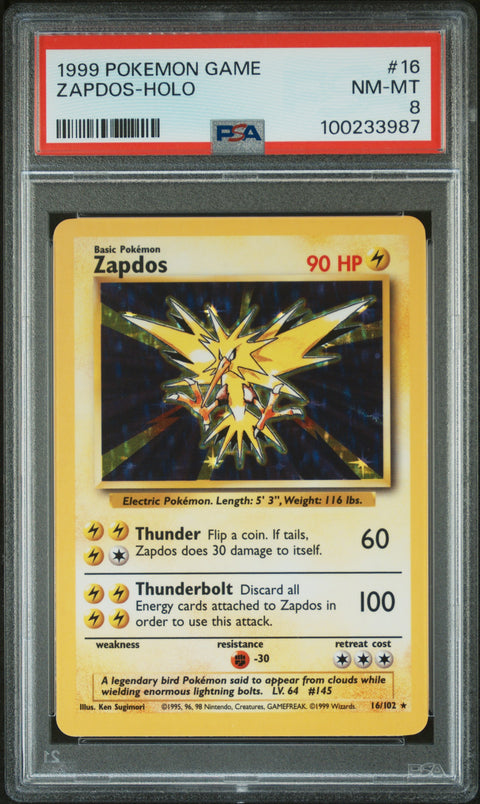 1999 Pokemon Game #16 Zapdos-Holo PSA 8