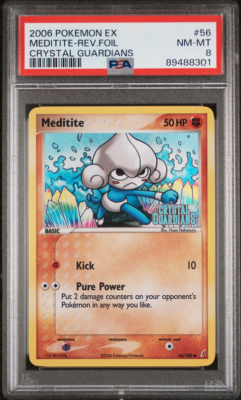 2006 Pokemon Ex Crystal Guardians #56 Meditite-Rev.Foil Crystal Guardians PSA 8