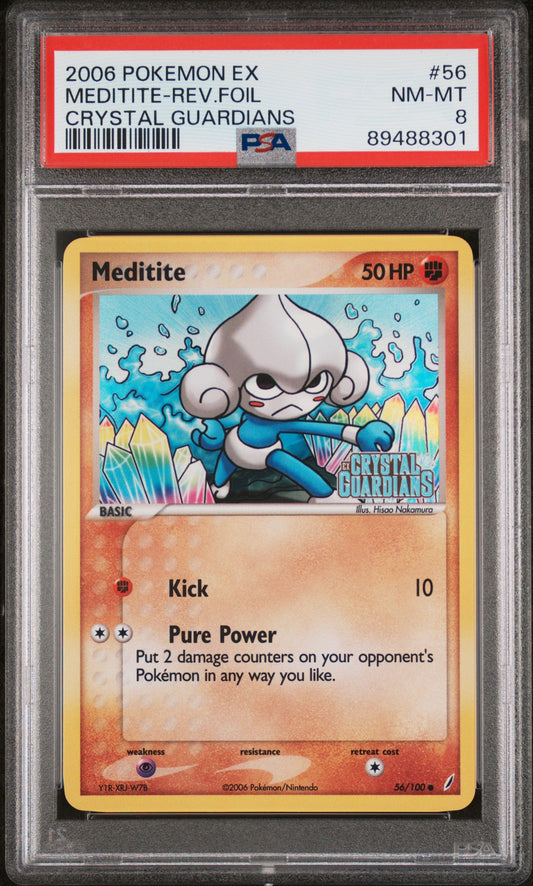 2006 Pokemon Ex Crystal Guardians #56 Meditite-Rev.Foil Crystal Guardians PSA 8