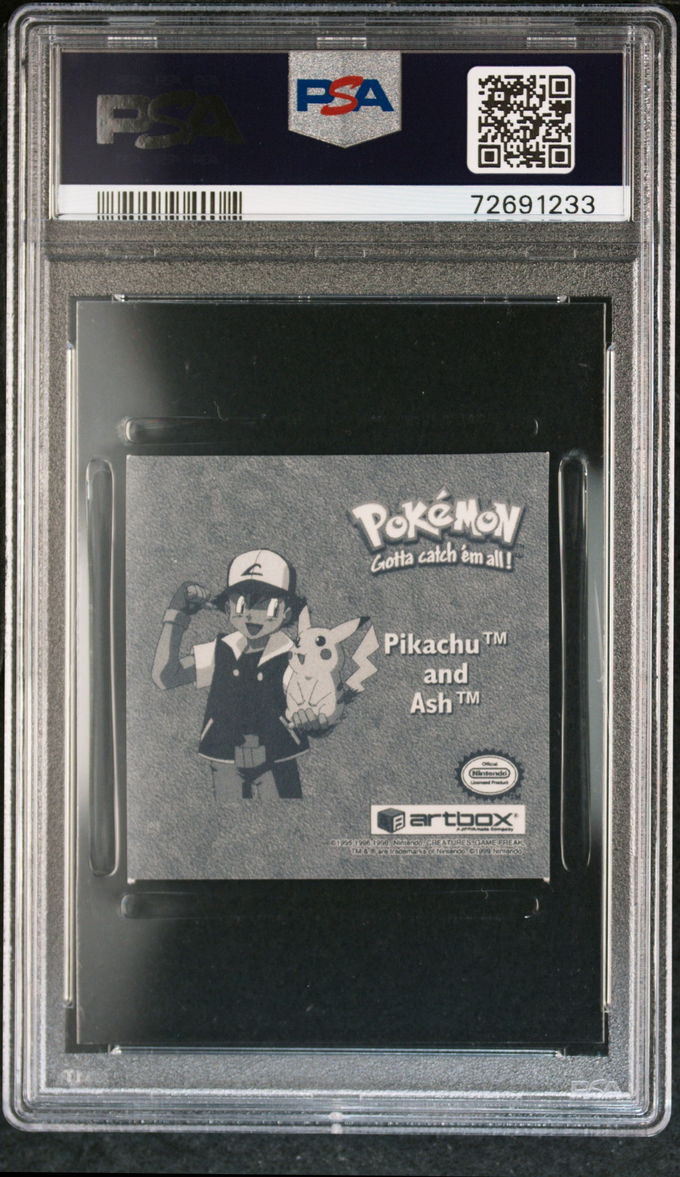 1999 Pokemon Stickers Series 1 Bonus Prism Stickers #PR11 Pikachu & Ash PSA 8