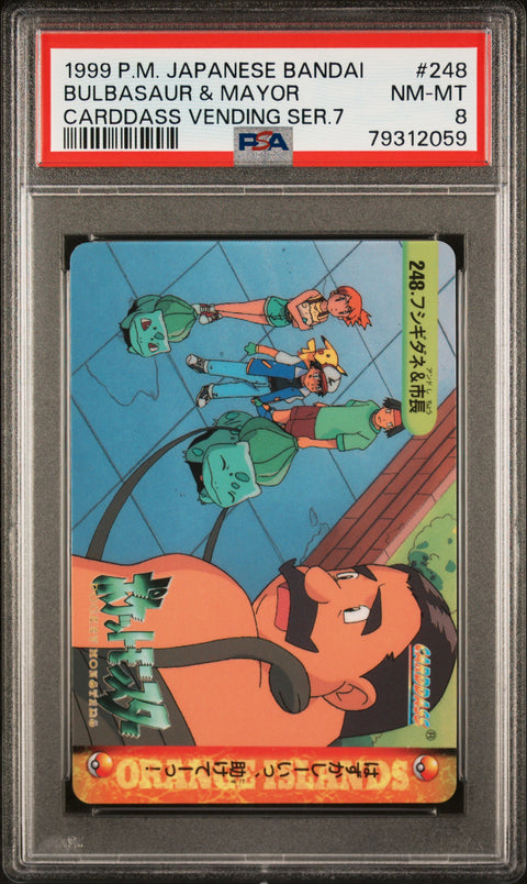 1999 Pkmn Jp Bandai Carddass Vending Series 7 #248 Bulbasaur & Mayor PSA 8