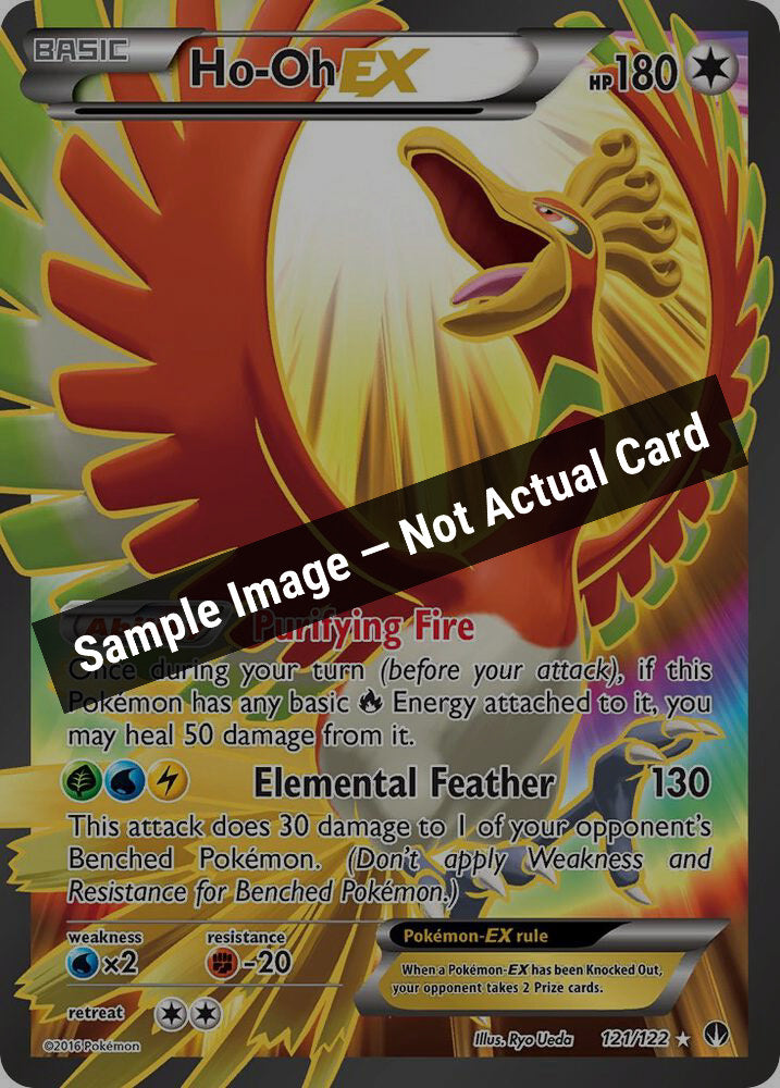 Pokemon,XY - BREAKpoint,Ho-Oh EX (Full Art) - 121/122,Holofoil,Moderately Played — Sample Image, Not Actual Card