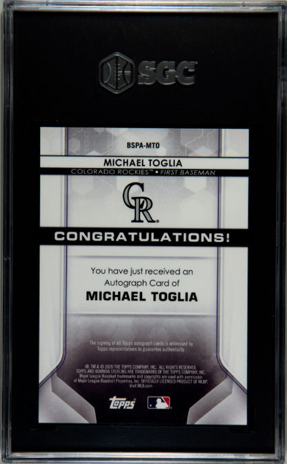 2020 Bowman Sterling #BSPA-MTO Michael Toglia Prospect Auto. Speckle Refractor SGC 10 2603421
