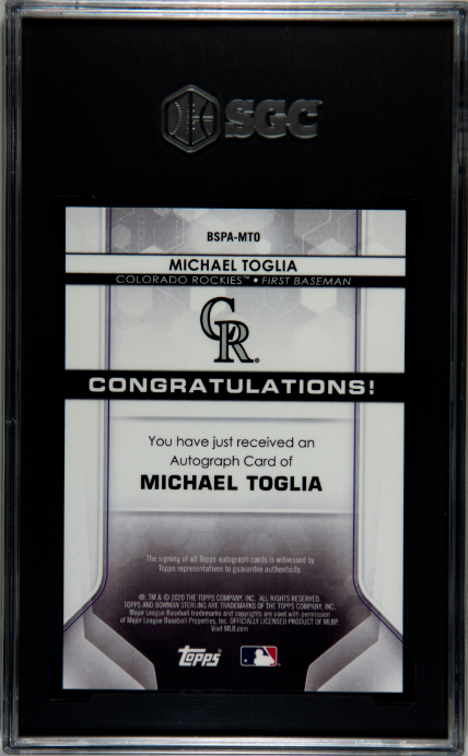 2020 Bowman Sterling #BSPA-MTO Michael Toglia Prospect Auto. Speckle Refractor SGC 10 2603421